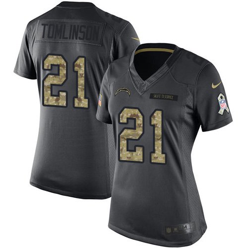 Women's Limited LaDainian Tomlinson Nike Jersey Black - #21 2016 Salute to Service NFL Los Angeles Chargers